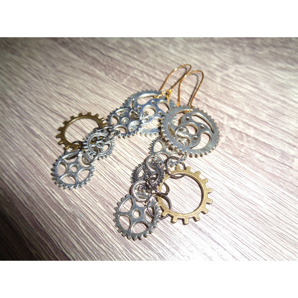 Steampunk earrings gear sprocket earring